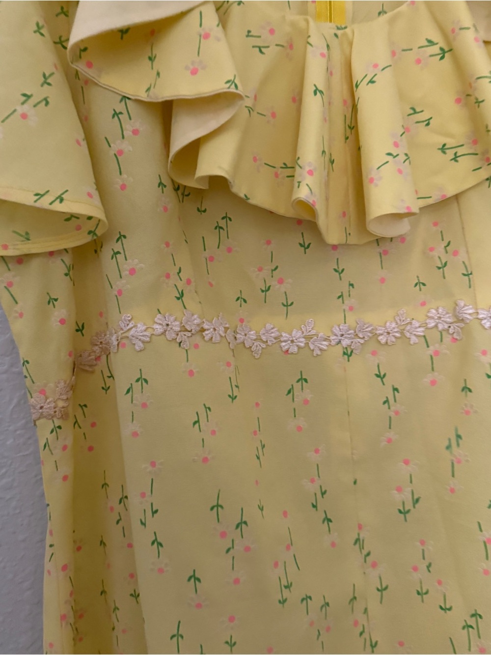 Vintage 1960s 1970s Sunny Yellow Ruffle Neck Maxi Dress - Picture 8 of 9